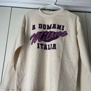 New girls Zara Round neck T-shirt with long sleeves Rhinestone text print